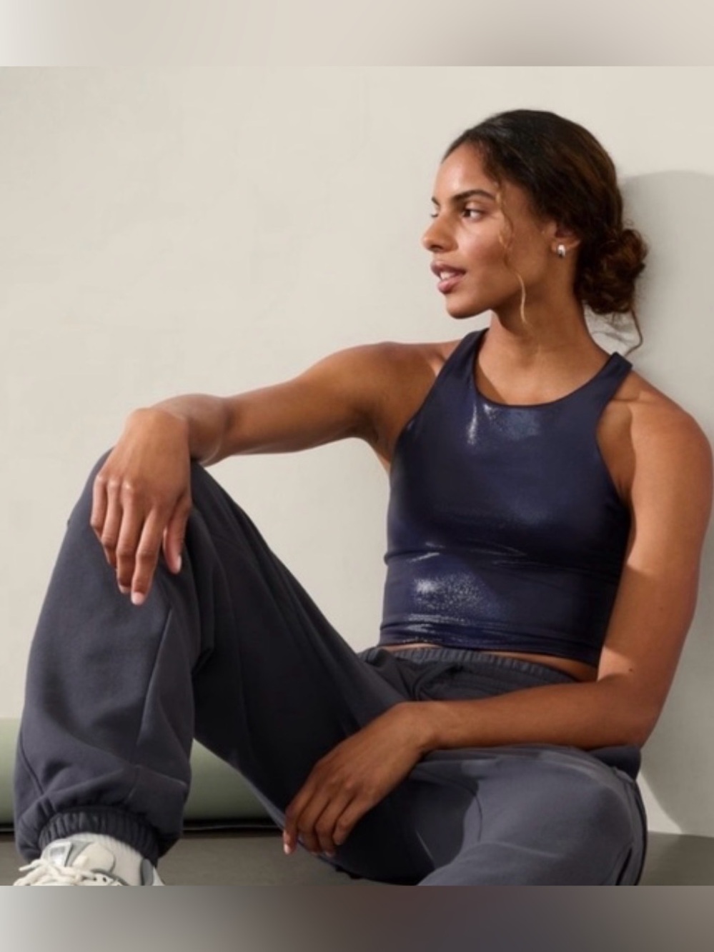 💙 Athleta x Simone Biles Shimmery Navy High-Neck Cropped Sports Tank
